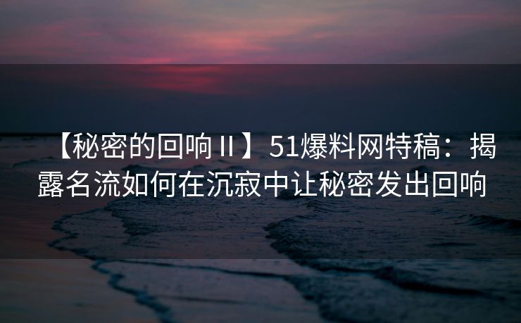 【秘密的回响Ⅱ】51爆料网特稿：揭露名流如何在沉寂中让秘密发出回响